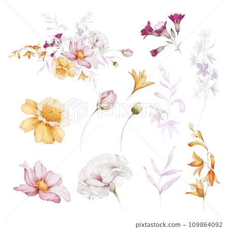 Set of wild flowers on a white background in watercolor style Set of wild flowers on a white background in watercolor style 109864092