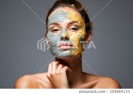 AI-generated content. Beautiful woman with a cosmetic mask on her face AI-generated content. Beautiful woman with a cosmetic mask on her face 109864133