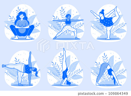 Diverse Women in Line Art Doing Yoga 109864349