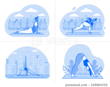 Diverse People Doing Yoga Outdoor Workout at Park 109864350