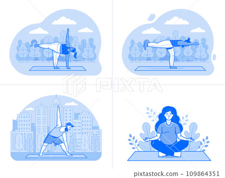 Diverse People Doing Yoga Outdoor Workout at Park 109864351