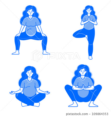 Pregnancy Yoga and Meditation Woman Poses Set 109864353