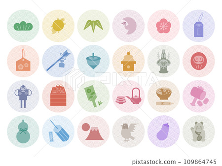 新年的幸運符圖示插圖集（日本圖案背景） 109864745