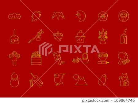 新年幸運符圖示插圖集（紅色背景） 109864746