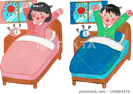 丙烯畫小學生起床 109864970