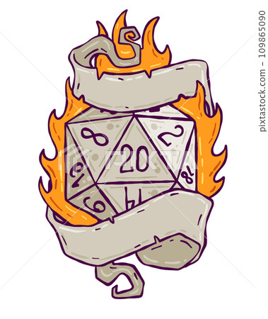 Dice d20 for playing Dnd. Dungeon and dragons board game. Cartoon outline drawn illustration Dice d20 for playing Dnd. Dungeon and dragons board game. Cartoon outline drawn illustration 109865090
