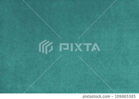 Plain turquoise velours fleecy upholstery fabric texture background. 109865385