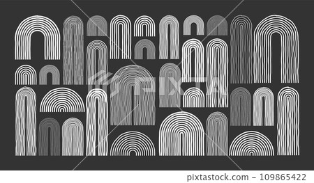 Mid century arch elements, modern geometric shapes. Contemporary design, minimalist art. Hand drawn lines. Trendy design elements for wall decor, posters, books and covers. Vector illustration Mid century arch elements, modern geometric shapes. Contemporary design, minimalist art. Hand drawn lines. Trendy design elements for wall decor, posters, books and covers. Vector illustration 109865422