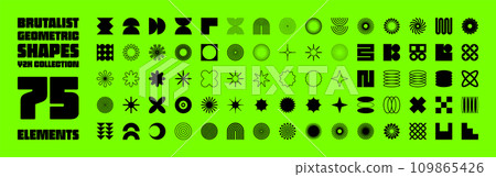 Brutalist geometric shapes, symbols. Simple primitive elements and forms. Bauhaus retro design, trendy contemporary minimalist style, y2k. Vector illustration 109865426
