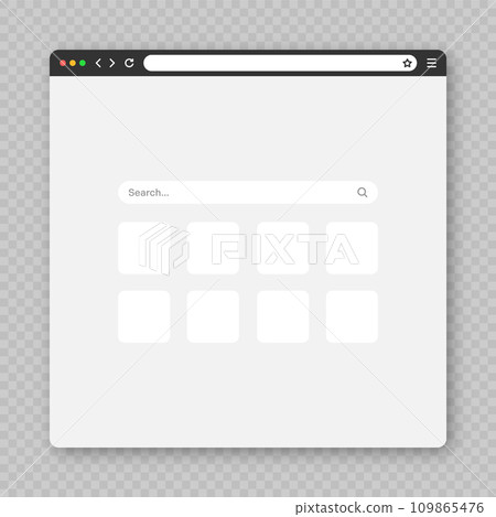Blank web browser window with tab, toolbar and search field. Modern website, internet page in flat style. Browser mockup for computer, tablet and smartphone. Vector illustration 109865476