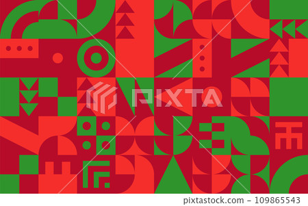 Christmas background with bauhaus or neo-geo shapes. Xmas winter holidays ornament. 109865543