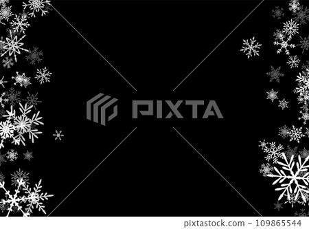 Christmas background with falling snowflakes. Winter holiday background or frame with pattern of layered snow. 109865544