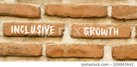Inclusive growth symbol. Concept words Inclusive growth on beautiful brown brick wall. Beautiful brown brick wall background. Business inclusive growth concept. Copy space. Inclusive growth symbol. Concept words Inclusive growth on beautiful brown brick wall. Beautiful brown brick wall background. Business inclusive growth concept. Copy space. 109865642