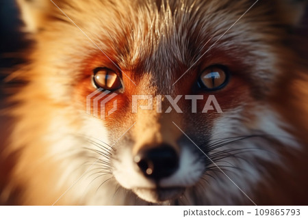 Close-up of a red fox looking directly at the camera. Close-up of a red fox looking directly at the camera. 109865793