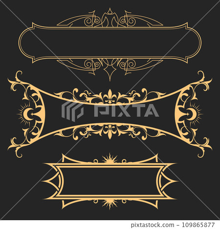 Set of mystic style banners with ornamental border, tarot style frames with curls, esoteric borders, vector 109865877