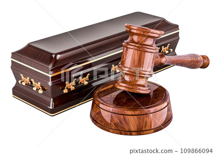 Coffin with Wooden Gavel, 3D rendering Coffin with Wooden Gavel, 3D rendering 109866094