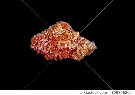 Macro mineral stone Vanadinite on a black background 109866203