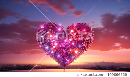 a heart shaped cloud made of colorful hearts at sunrise a heart shaped cloud made of colorful hearts at sunrise 109866366