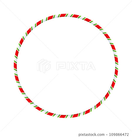 Christmas Candy Cane Frame. Striped ribbon circle sticker. 109866472