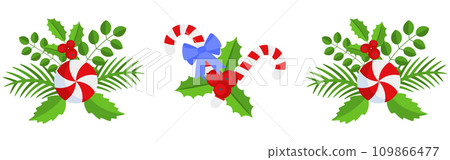 Christmas wreath design element set. Spruce evergreen branch Christmas wreath design element set. Spruce evergreen branch 109866477