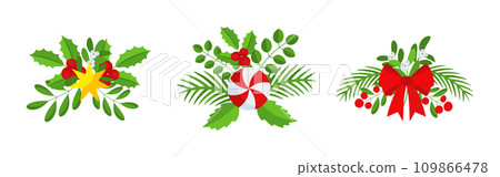 Christmas wreath design element set. Spruce evergreen branch 109866478