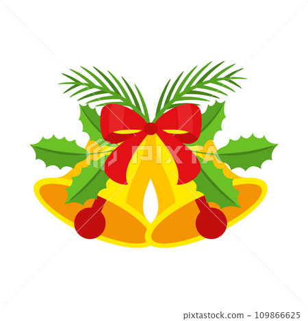 Two Christmas bells with red bow and leaf decor. Two Christmas bells with red bow and leaf decor. 109866625