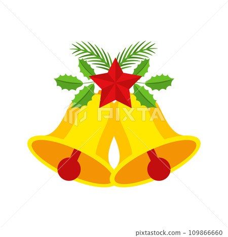 Two Christmas bells with red star and floral garland. 109866660