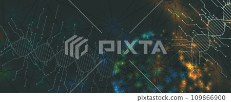 Abstract artificial intelligence DNA technology. Science and social concept.  Futuristic connection structure with cell background 109866900