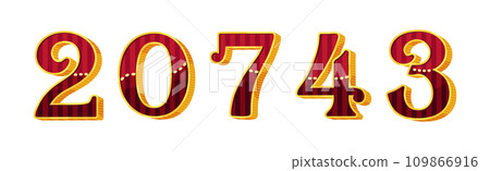 Circus Light Bulb Number and Numeral with Gold Frame Vector Set 109866916