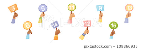 Numbers in Raised Up Hands as Numeric Scorecard for Judge Competition Vector Set Numbers in Raised Up Hands as Numeric Scorecard for Judge Competition Vector Set 109866933