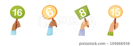 Numbers in Raised Up Hands as Numeric Scorecard for Judge Competition Vector Set Numbers in Raised Up Hands as Numeric Scorecard for Judge Competition Vector Set 109866936