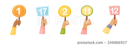 Numbers in Raised Up Hands as Numeric Scorecard for Judge Competition Vector Set Numbers in Raised Up Hands as Numeric Scorecard for Judge Competition Vector Set 109866937