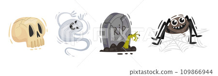 Halloween with Skull, Ghost, Tomb and Spider Vector Set Halloween with Skull, Ghost, Tomb and Spider Vector Set 109866944