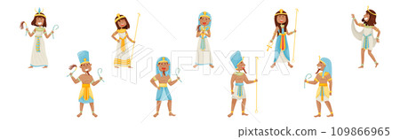 Egyptian Pharaoh and Deities Wearing Antique Clothing Vector Set Egyptian Pharaoh and Deities Wearing Antique Clothing Vector Set 109866965
