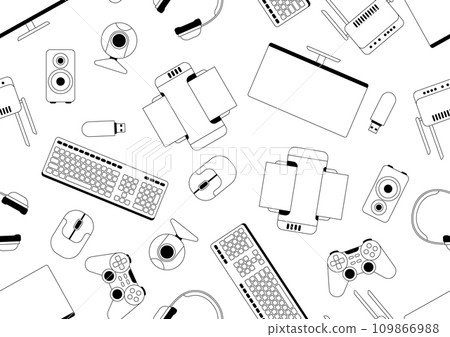 Pattern with computer equipment. Gaming technology and work devices. Pattern with computer equipment. Gaming technology and work devices. 109866988