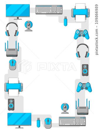 Frame with computer equipment. Gaming technology and work devices. 109866989