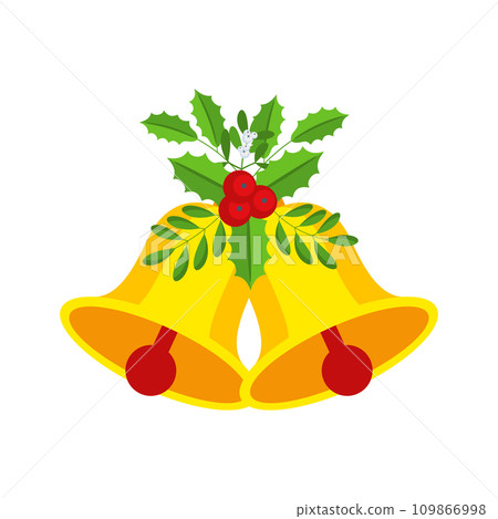 Two Christmas bells with holly berry floral garland. 109866998