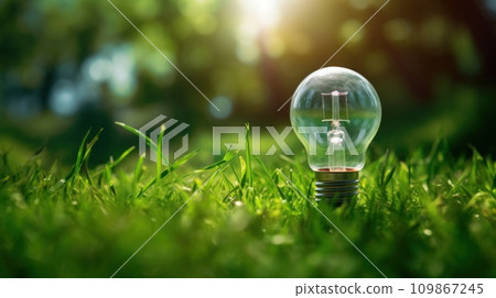 bulb lighting in lush green grass with sunlight 109867245