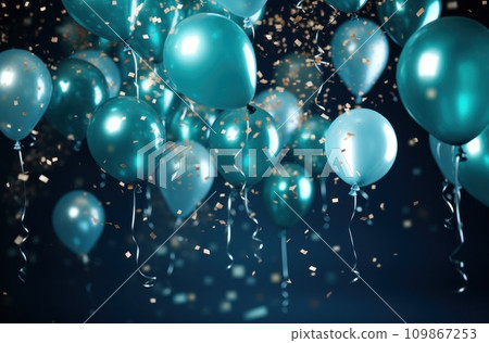 confetti filled with balloons over a dark background 109867253