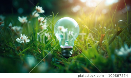 bulb lighting in lush green grass with sunlight 109867254