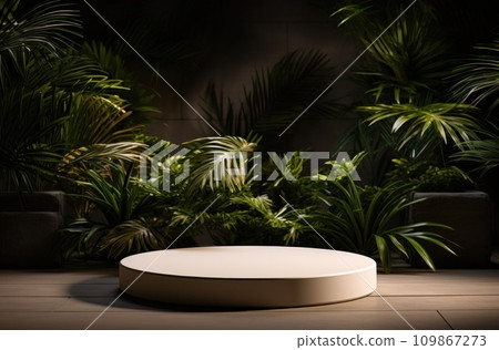 a white circular pedestal on a table 109867273