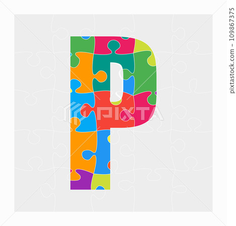 Colorful puzzle letter - P. Jigsaw creative font Colorful puzzle letter - P. Jigsaw creative font 109867375
