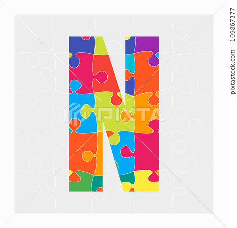 Colorful puzzle letter - N. Jigsaw creative font Colorful puzzle letter - N. Jigsaw creative font 109867377