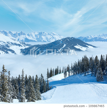 Cloudy winter mountain landscape Cloudy winter mountain landscape 109867465