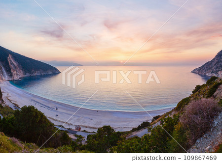 Sunset on Myrtos Beach (Greece,  Kefalonia, Ionian Sea). 109867469
