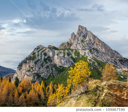 Autumn Dolomites mountain scene, Falzarego Pass, Italy Autumn Dolomites mountain scene, Falzarego Pass, Italy 109867590
