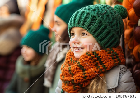 St. Patricks Day celebration. A joyful young boy in vivid green attire, exuding excitement and cheer St. Patricks Day celebration. A joyful young boy in vivid green attire, exuding excitement and cheer 109867633