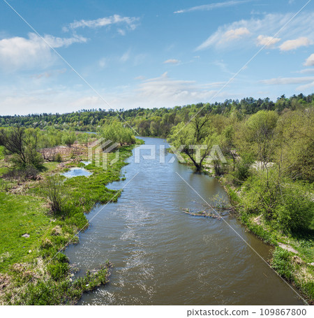 Amazing spring view on the Zbruch River, Ternopil and Khmelnytsky regions border, Ukraine. 109867800