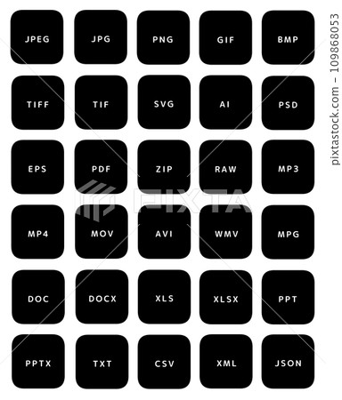 File extension 30 types icon set (black) 109868053