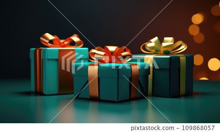 three blue and green gift boxes 109868057